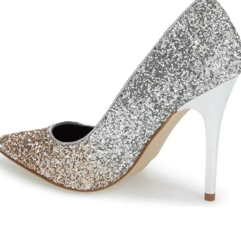 Kendall & Kylie Madden girl Silver Sparkle Glitter High Ombré Heels. siz…